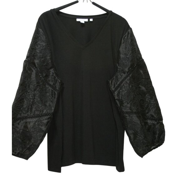 Chico’s Womens XL Modal Black Lace Sleeve Blouse Witchy Whimsygoth Dark Feminine - Picture 1 of 8